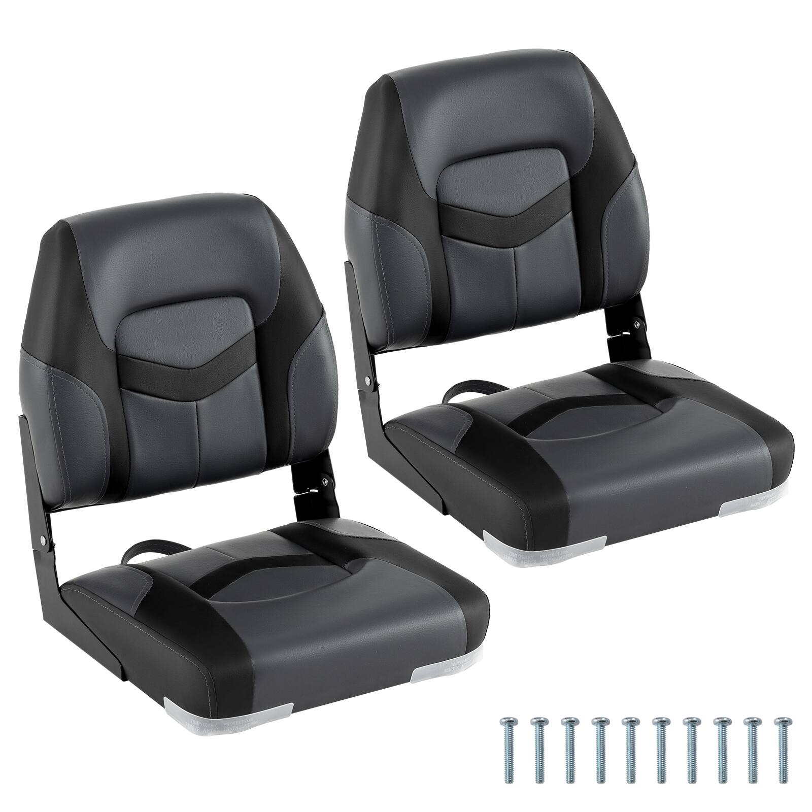 Front. Gymax - Gymax 2-Pack Boat Seats Folding Low Back Boat Chairs w/ Sponge Padding Fixing Bolts Black & Gray - Black.