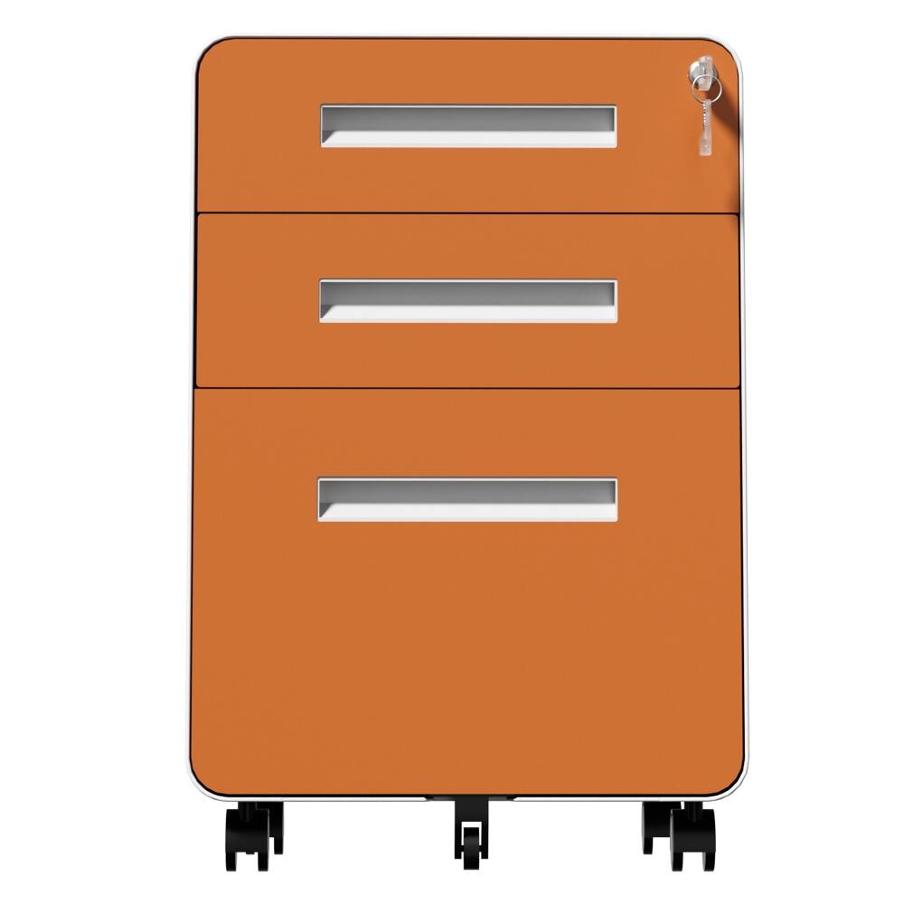 Alt View 6. Loheer - Loheer 3 Drawer File Cabinet Metal Mobile File Cabinet with Lock Orange Steel Under Desk Storage Fully Assembled.