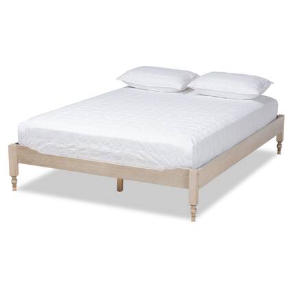 Front. Baxton Studio - Laure French Bohemian Antique White Oak Finished Wood Platform Bed Frame - Antique White.
