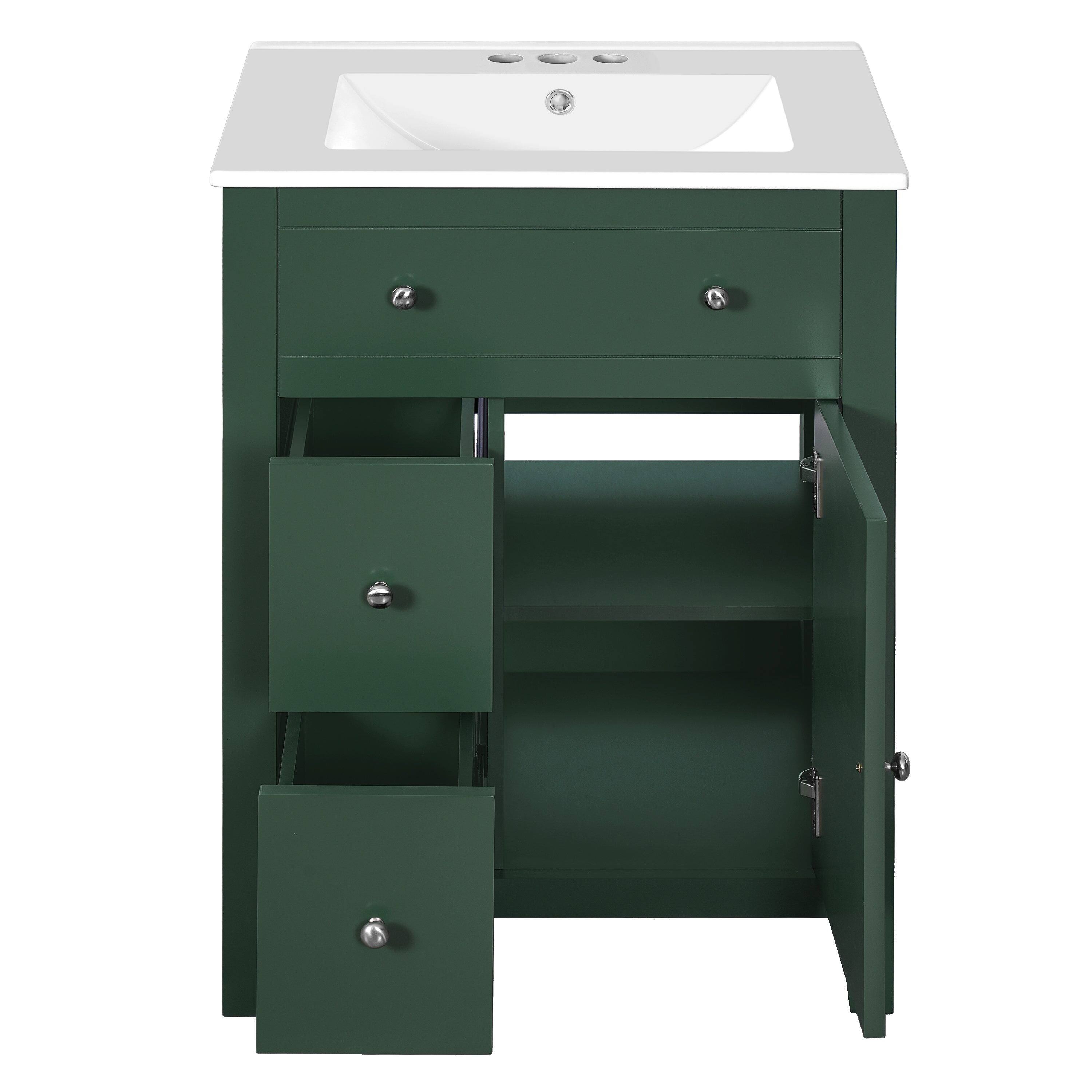 Alt View 9. Boyel Living - 24 Inch Modern Bathroom Vanity with Ceramic Basin and Drawers Green - Green.