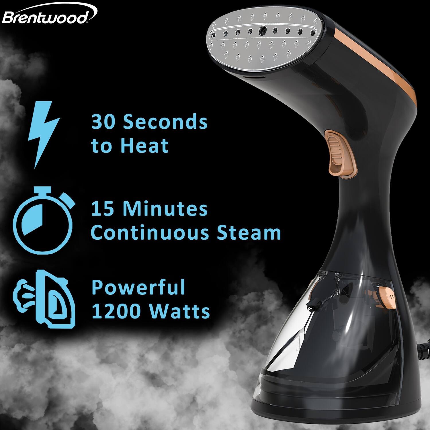 Brentwood

- 30 Seconds to Heat
- 15 Minutes Continuous Steam
- Powerful 1200 Watts