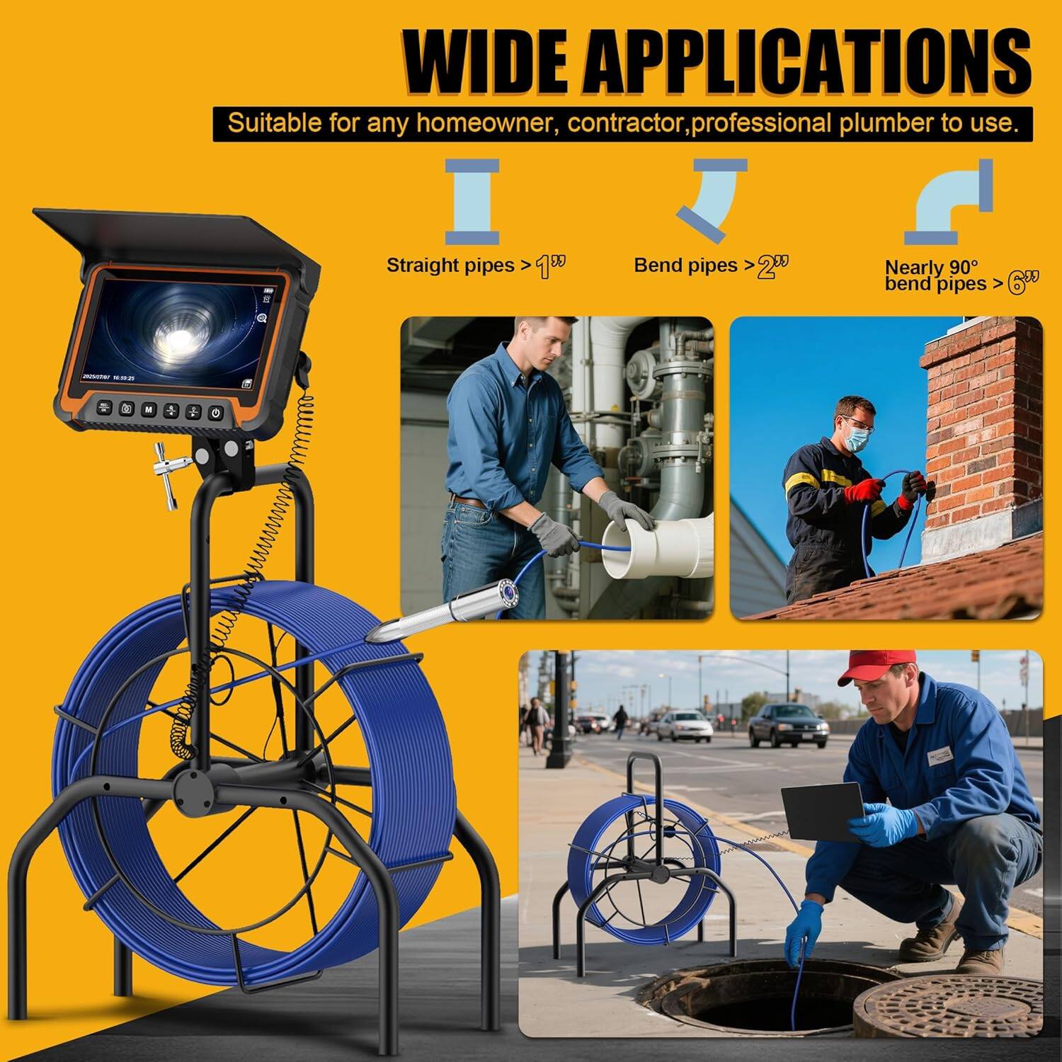 Alt View 1. Aukfa - Endoscope Camera with Light - 7" Monitor, 100ft IP68 Self-Leveling Pipe Inspection, 5MM Cable, DVR.