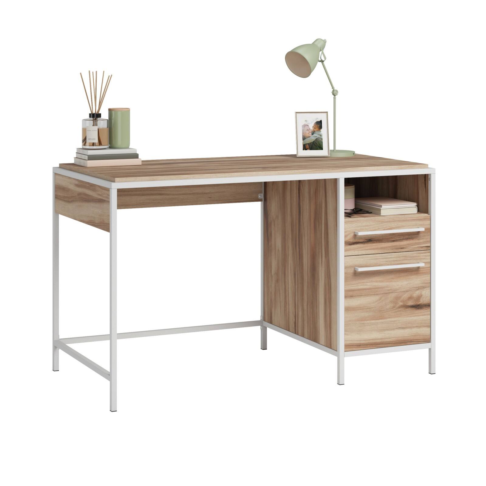 Alt View 10. Glintex - 48.98" Modern Writing Desk with Spacious Tabletop, Storage Drawer and Cubby, Durable Metal Frame, Easy Assembly - Brown.