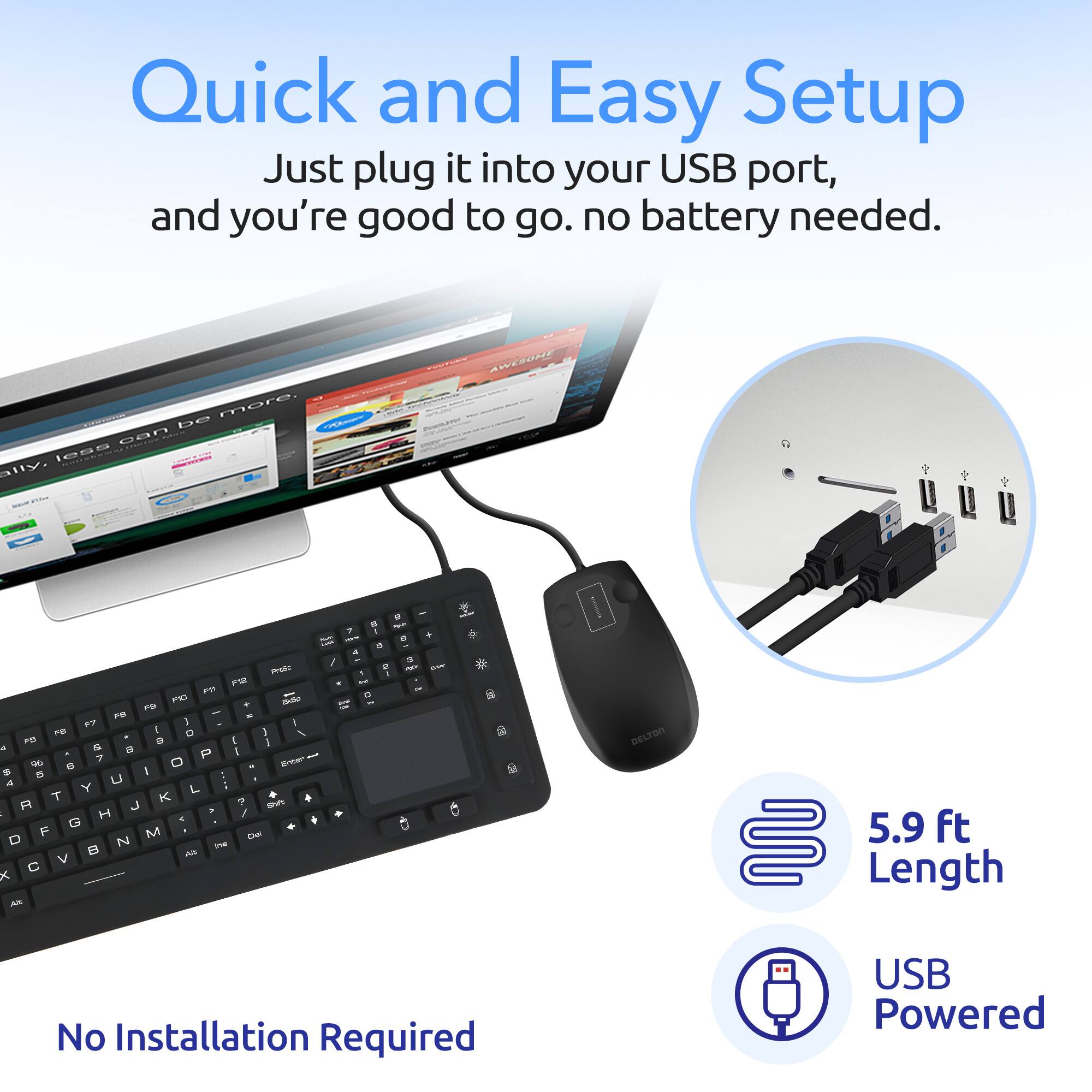 Quick and Easy Setup: Just plug it into your USB port, and you're good to go. No battery needed. 

- No Installation Required
- 5.9 ft Length
- USB Powered
