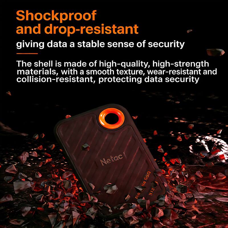 Shockproof and drop-resistant  
giving data a stable sense of security  

The shell is made of high-quality, high-strength materials, with a smooth texture, wear-resistant and collision-resistant, protecting data security  

Netac  
055 1G nin STE