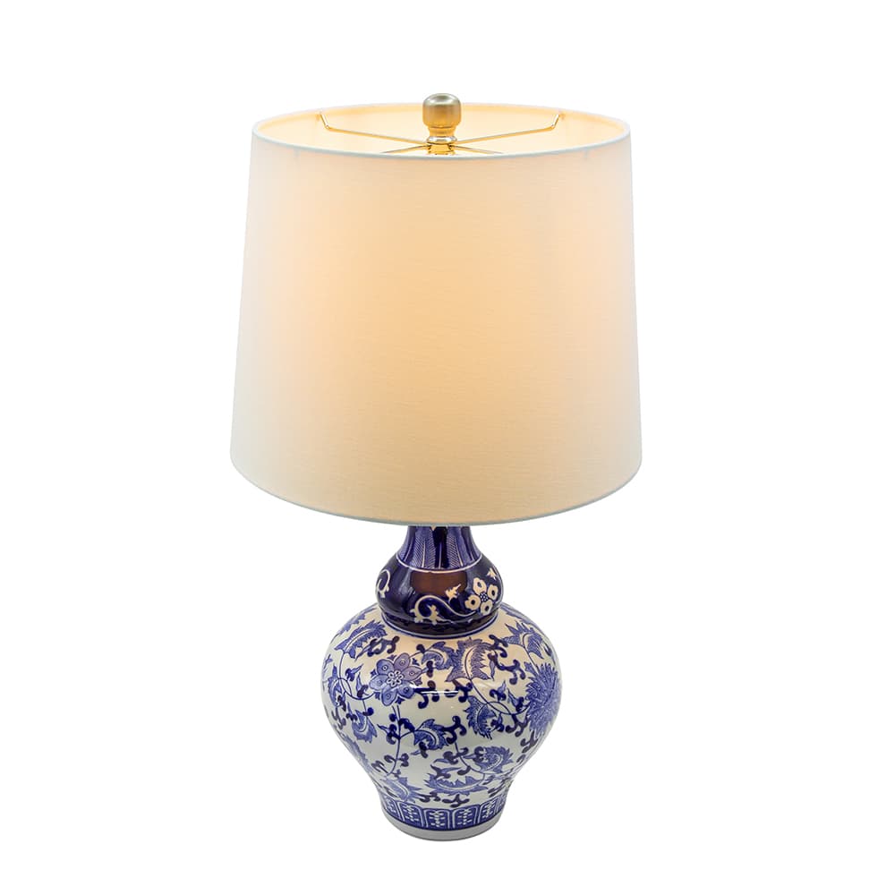 Angle. Luckbyte - D14x27.6" Blue White Round Ceramic Vase Lamp.