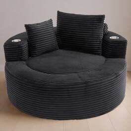 Boyel Living - Round Memory Foam Sofa Sleeper with 3 Pillows and Cup Holder - Black