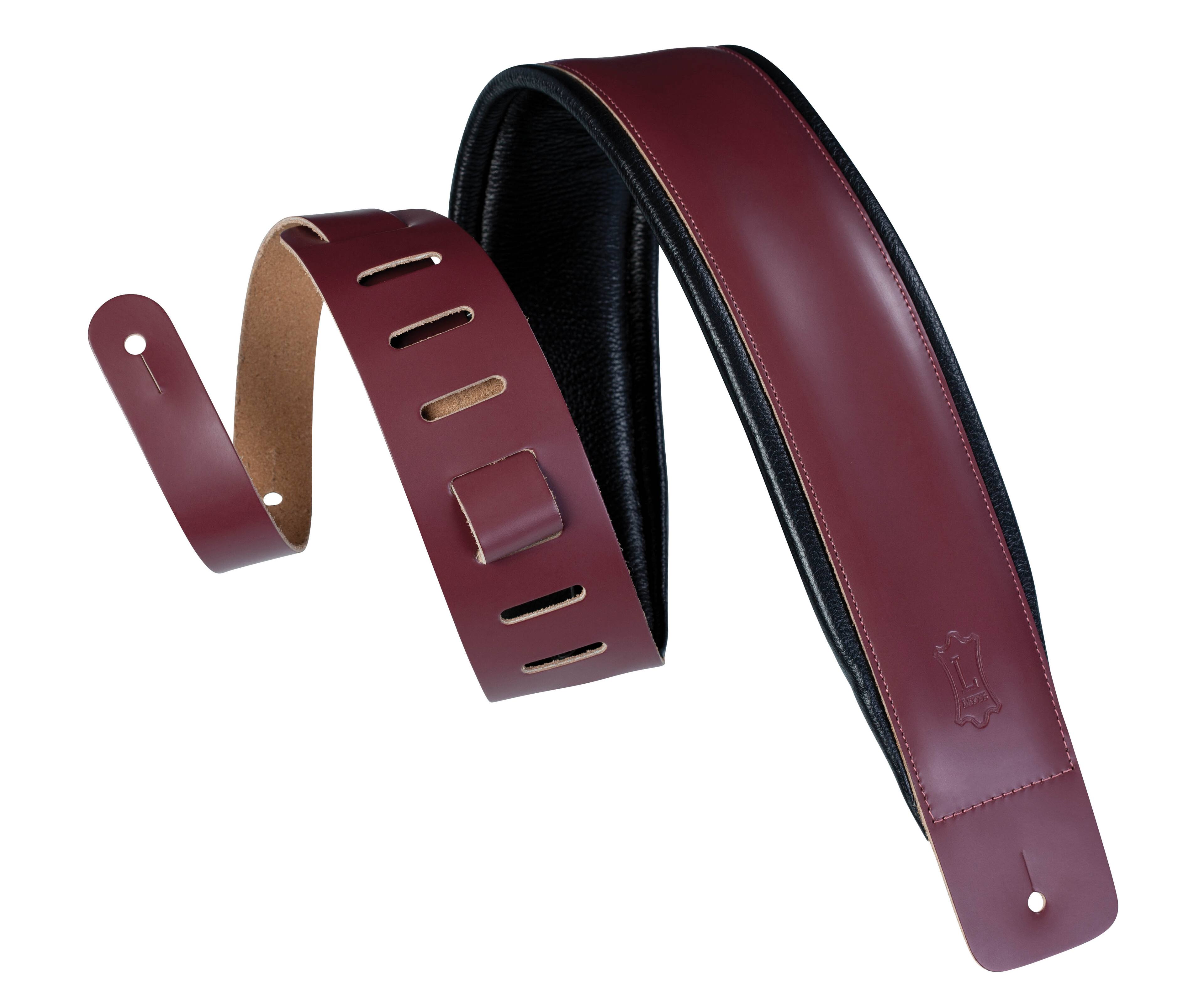 Front. Levy's Leathers - Genuine Leather Guitar Strap, Heirloom Series - 3 inch. Wide - Burgundy.