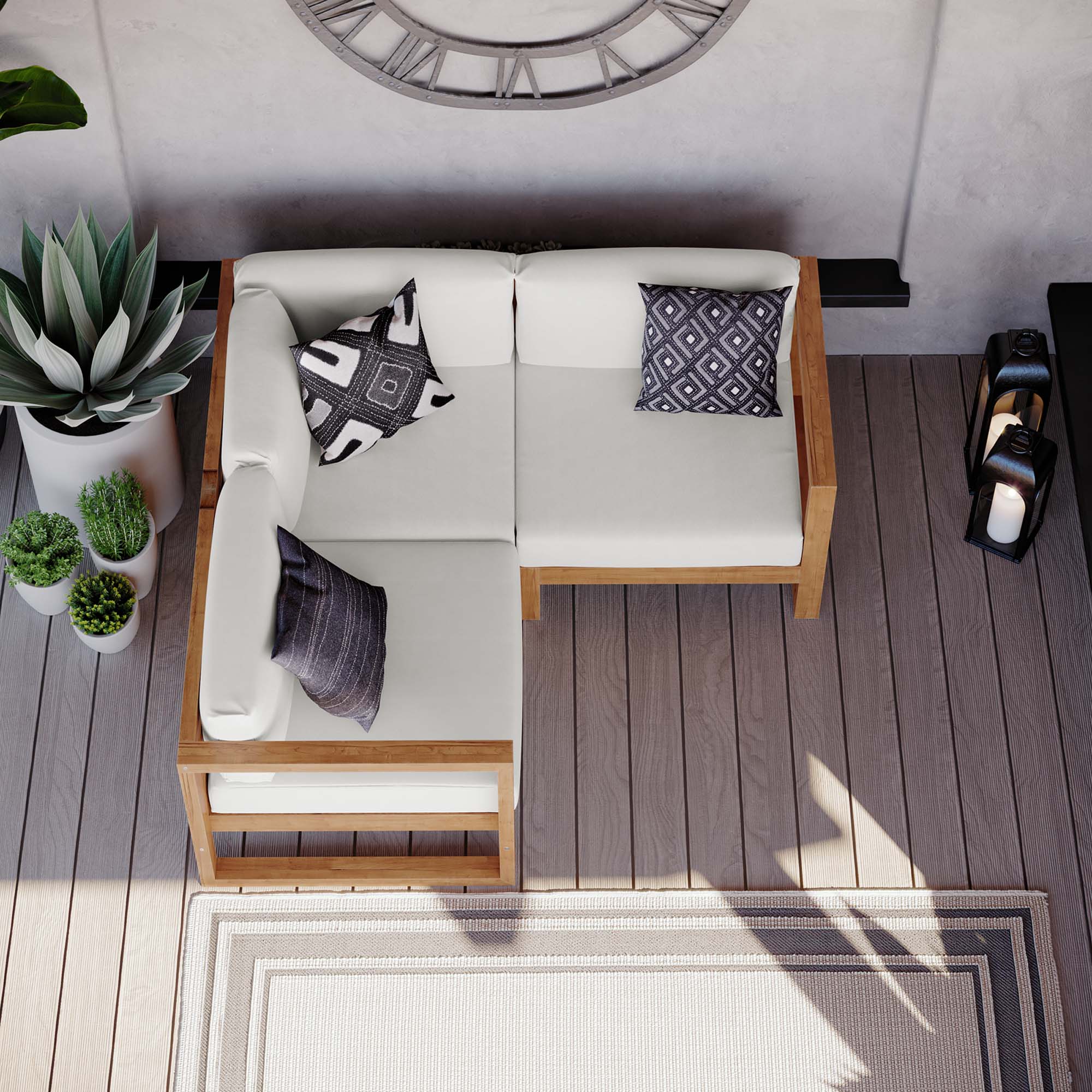 Left. Modway - Upland 3-Piece Outdoor Patio Teak Wood Sectional Sofa Set by Modway - Natural White.