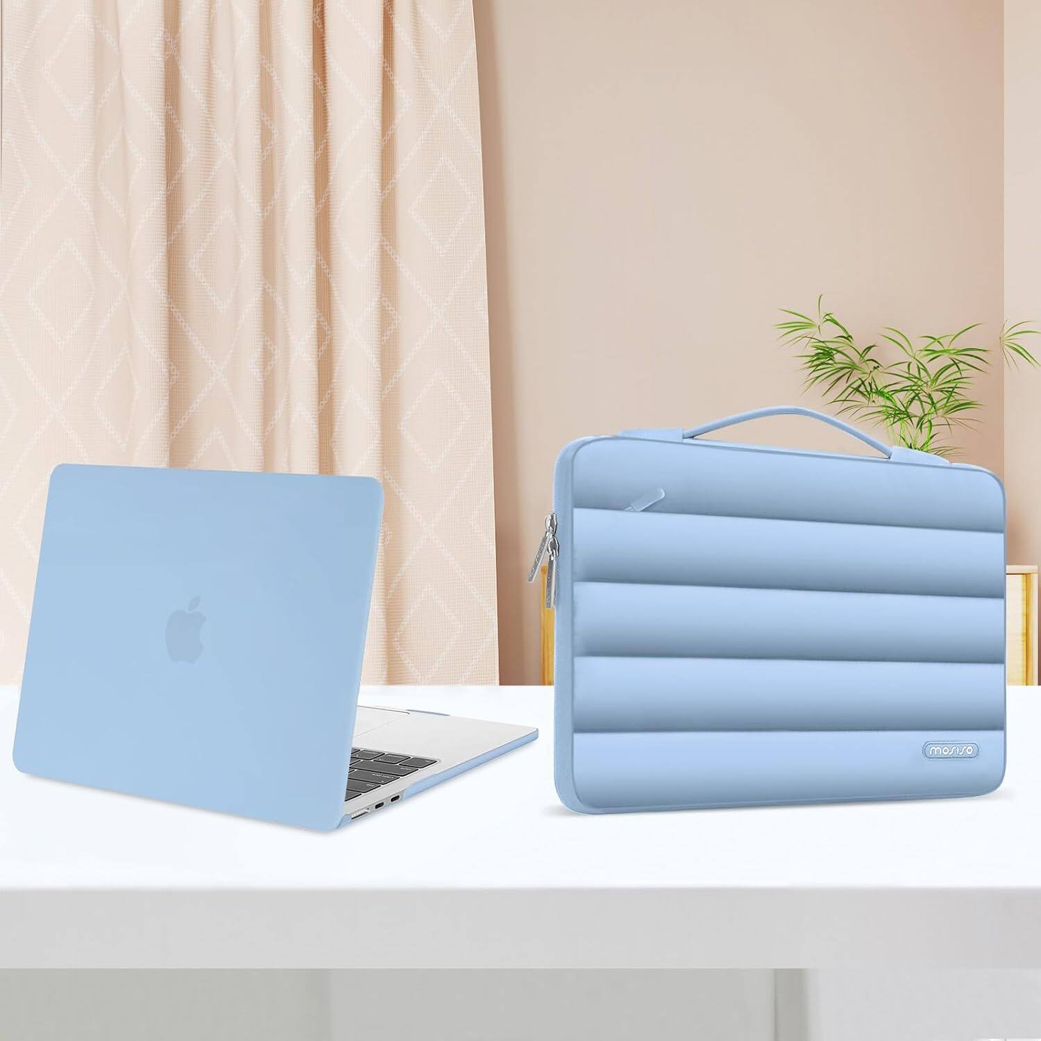 Alt View 4. mosiso - Hard Case Set for MacBook Air 13 inch M5 M4 M3 M2 2022-2026 with Puffy Bag&Keyboard Cover&Webcam Cover&Screen Protector - Air Blue.
