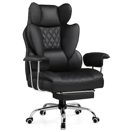 Front. GTPlayer - 400lbs Heavy Duty Computer Chair Faux Leather Comfortable Ergonomic Gaming Chair with Soft Armrests,Black - Black.
