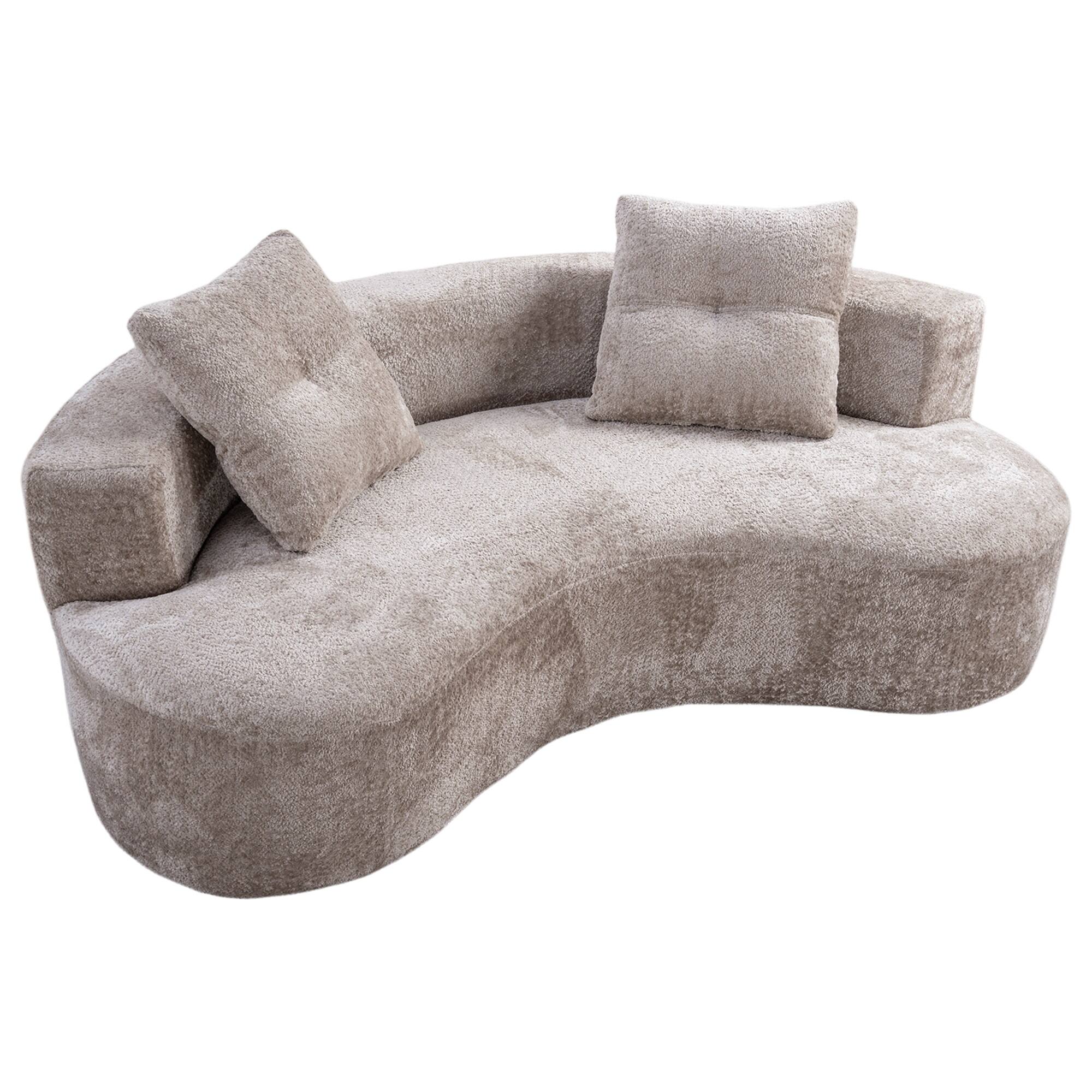 Angle. Boyel Living - 79.5-Inch Corduroy 3-Seat Cloud Floor Sofa with 2 Pillows - Camel.