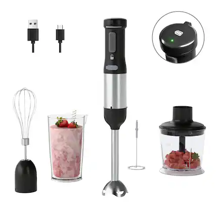 Front. WHALL - WHALL Cordless Immersion Hand Blender, 5-in-1 Variable Speed blender handheld - black.