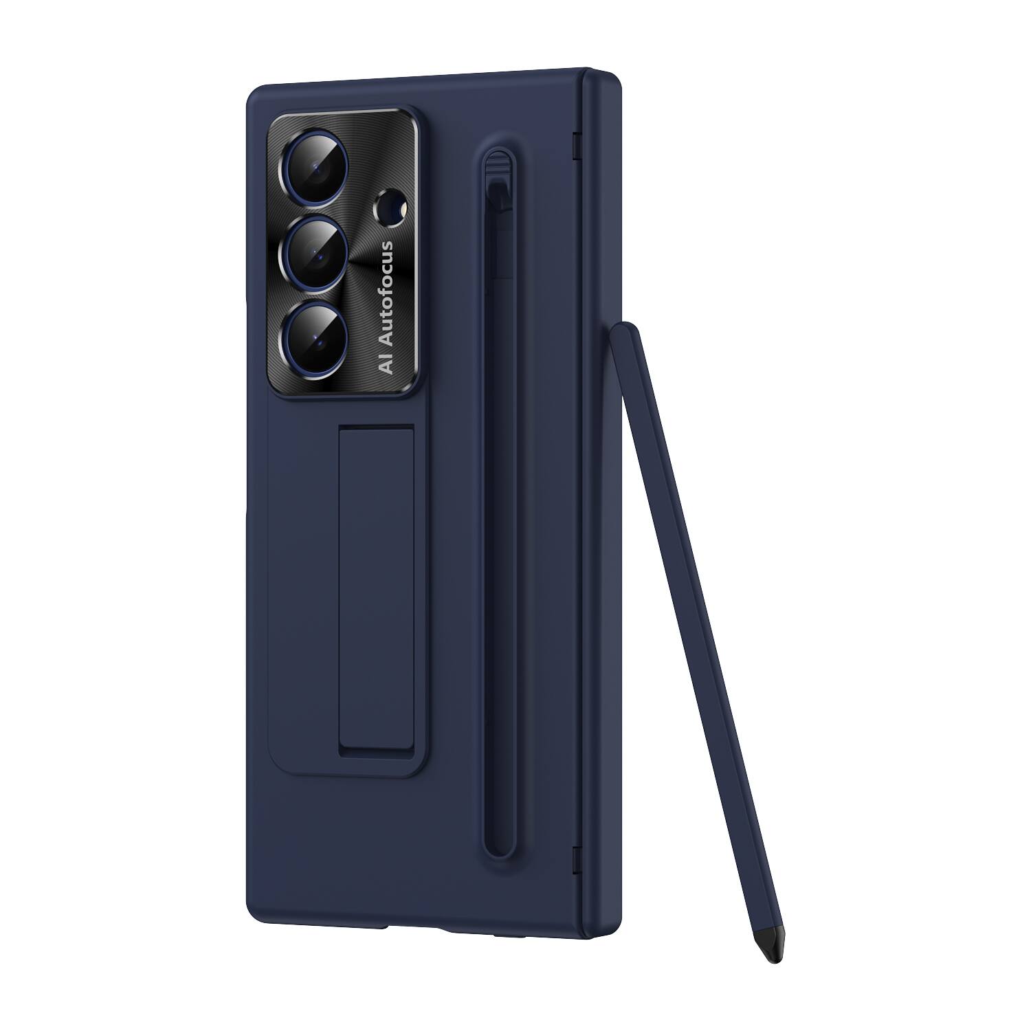 Back. Dteck - Fold Case For Samsung Galaxy Z Fold7 with Screen Protector+ Stylus, Shockproof Foldable Kickstand Hinge Protection Cover - Blue.