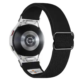 StrapsCo - Nylon Stretch Watch Band Strap For Samsung Galaxy Watch 7 - Black (Silver Adapter)