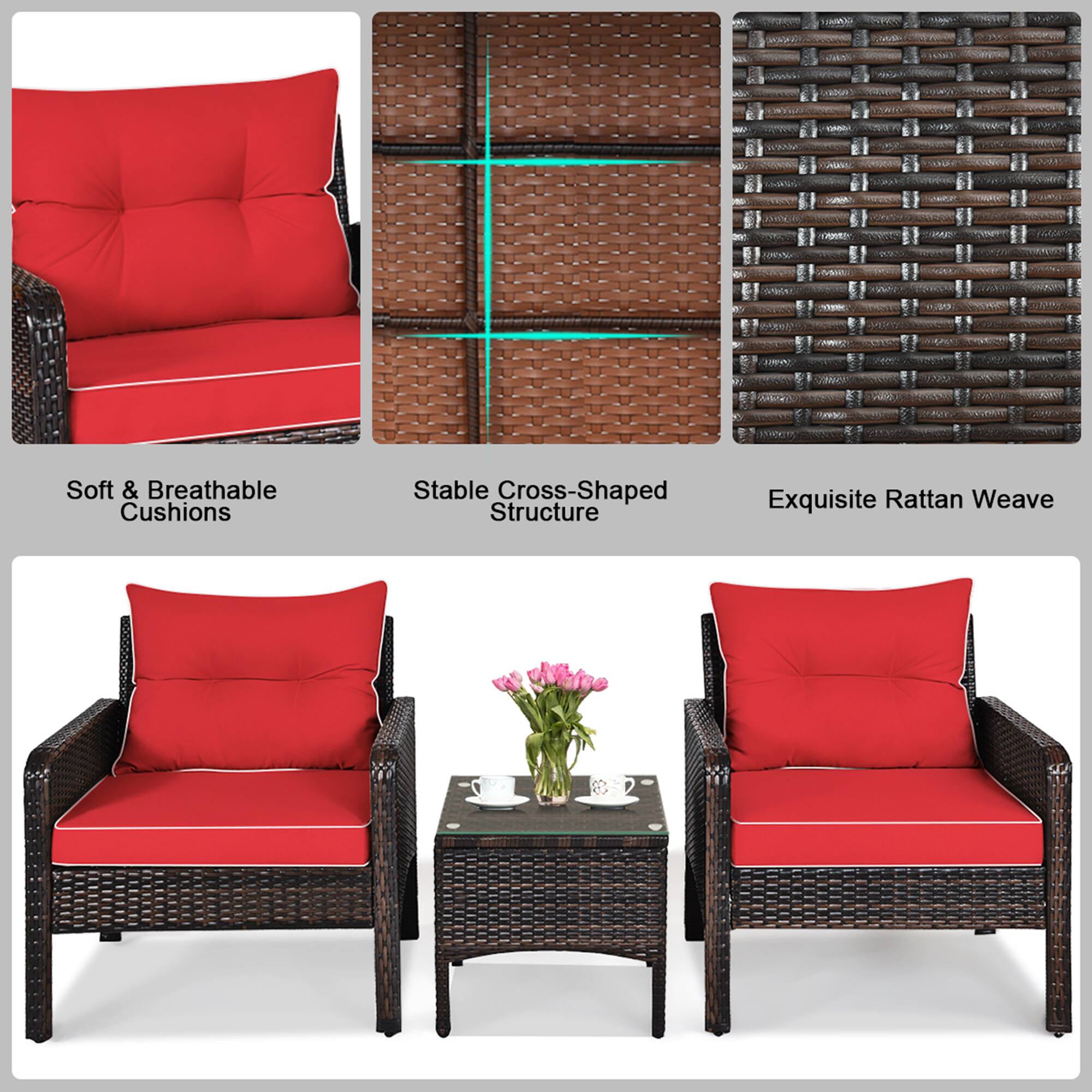 Soft & Breathable Cushions, Stable Cross-Shaped Structure, Exquisite Rattan Weave