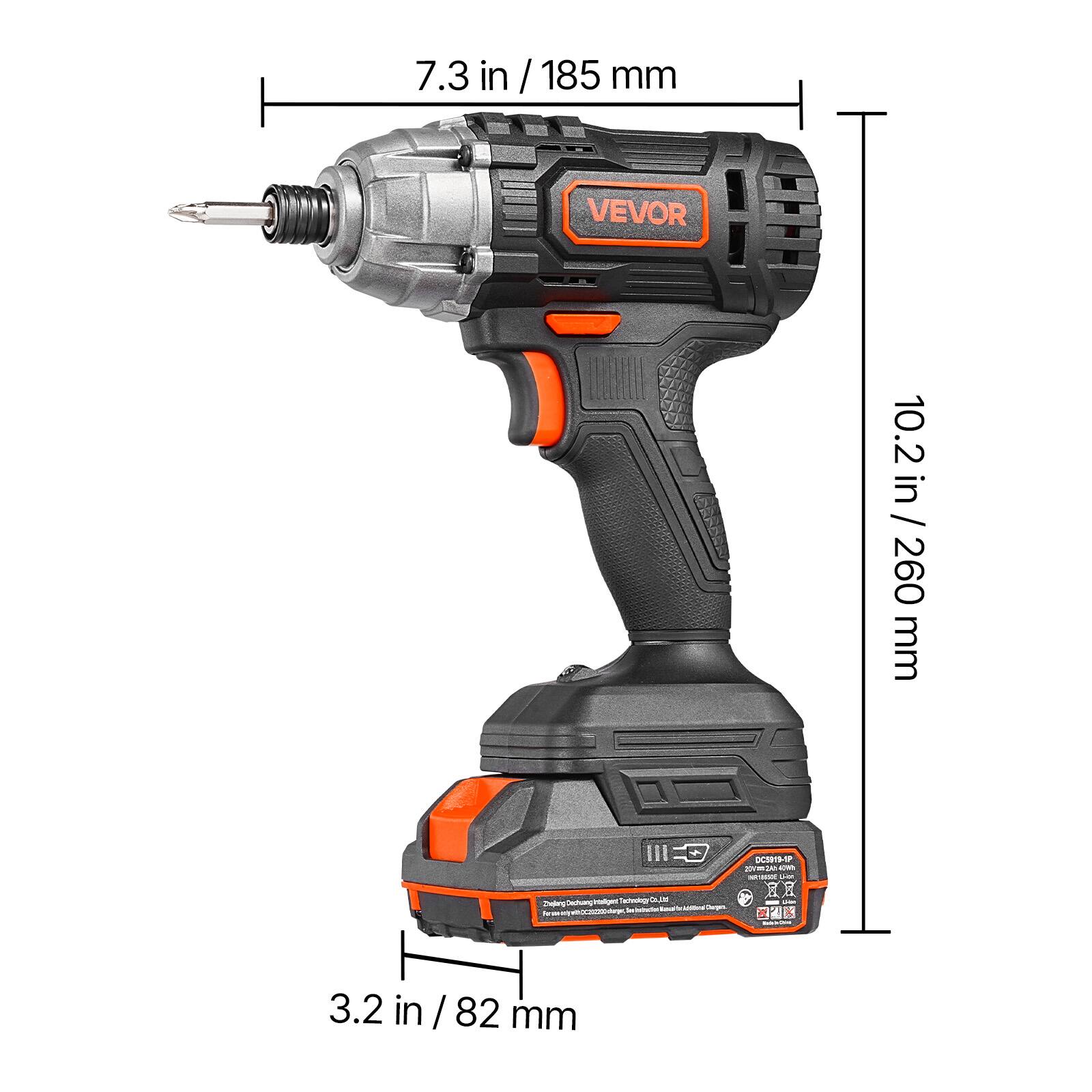 7.3 in / 185 mm  
VEVOR  
10.2 in / 260 mm  
3.2 in / 82 mm