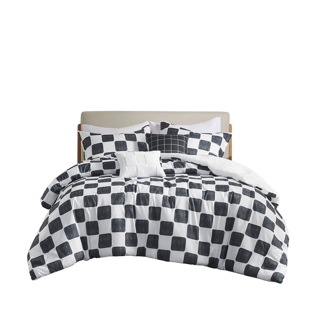 Front. Gracie Mills - Gracie Mills Mariana Checkered Comforter Set - Black/White.