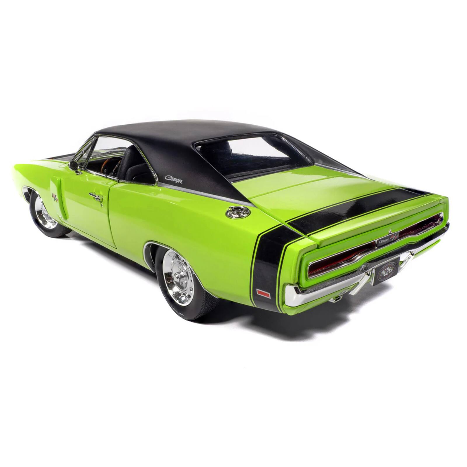 Alt View 6. Autoworld - 1970 Dodge Charger R/T (MCACN) Sublime Green with Black Stripes and Black Vinyl Top 1/18 Diecast Model Car by Auto World - Multicolor.
