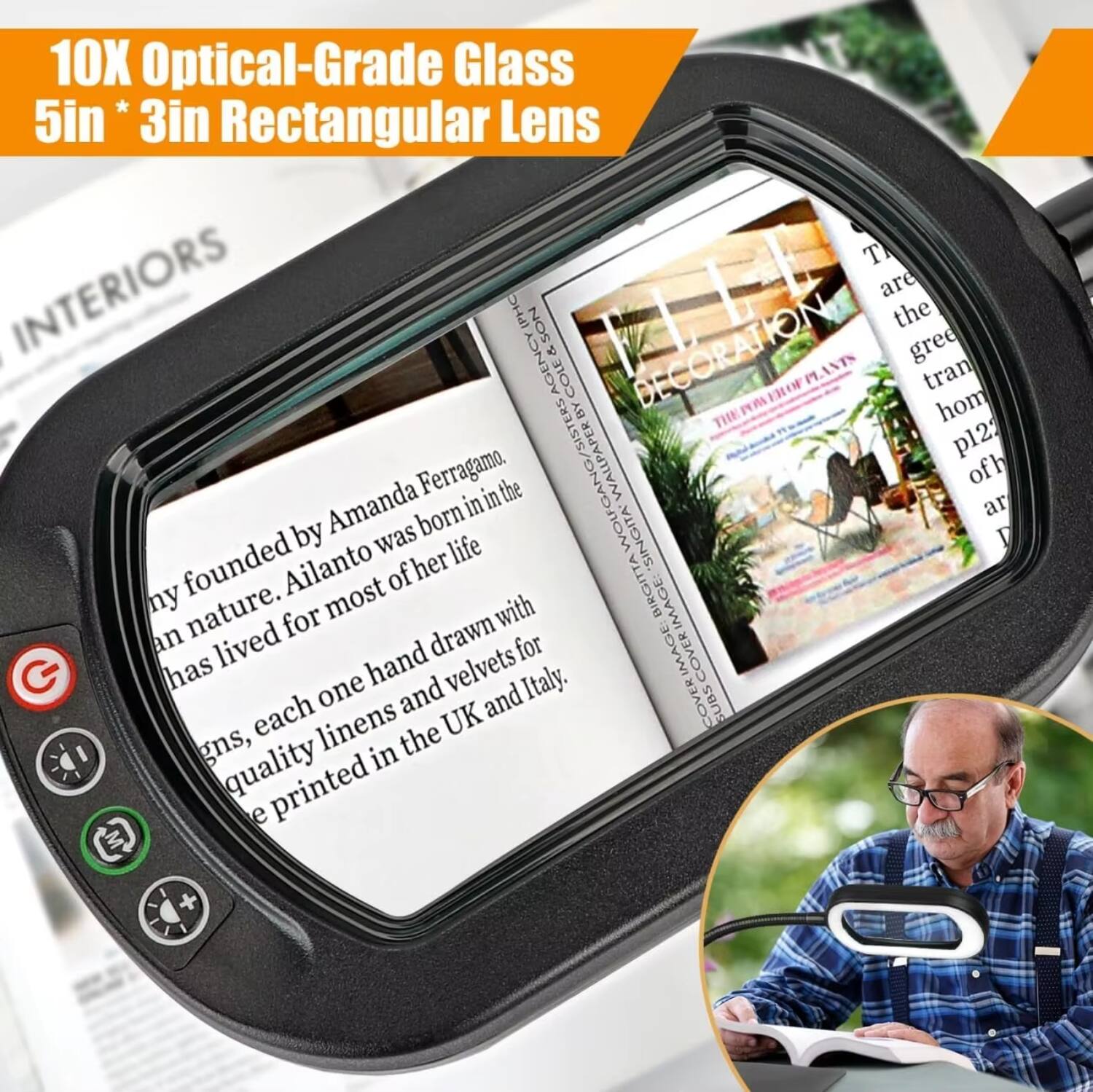 10X Optical-Grade Glass  
5in * 3in Rectangular Lens  

INTERIORS  

The magazine is founded by Amanda Ferragamo. Ailanto was born in the nature. Ailanto has lived for most of her life in the UK and Italy. Each one hand drawn with quality linens and velvets for the printed in the UK and Italy.  

COVER SUBS gns, linens the quality in e printed + 0