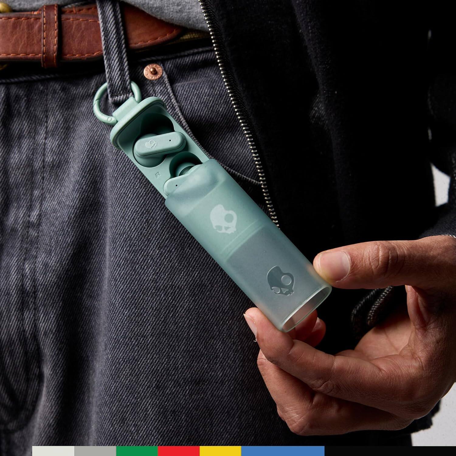 Alt View 2. Skullcandy - Dime Evo Wireless Earbuds, Bluetooth Headphones, 36 Hours Battery, Microphone, Easy Carry with Clip-Anywhere Case - Preppy Sage.