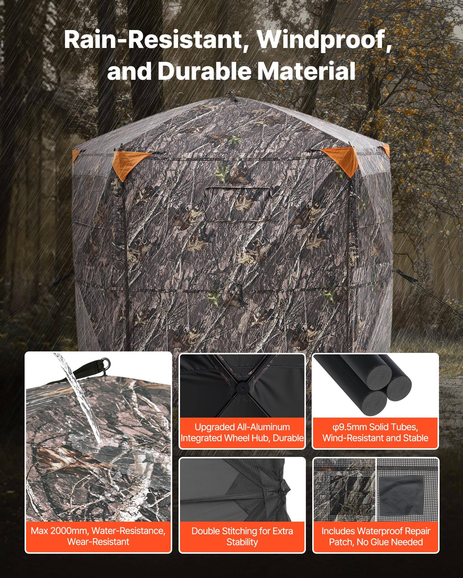 Rain-Resistant, Windproof, and Durable Material

- Upgraded All-Aluminum Integrated Wheel Hub, Durable
- φ9.5mm Solid Tubes, Wind-Resistant and Stable
- Max 2000mm, Water-Resistance, Wear-Resistant
- Double Stitching for Extra Stability
- Includes Waterproof Repair Patch, No Glue Needed