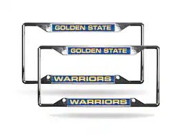 Rico Industries - Golden State Warriors NBA (Set of 2) All Corner EZ View Chrome Metal Laser Cut License Plate Frames - Multi