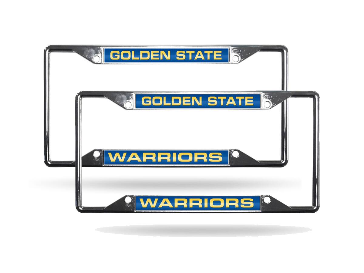 Golden State Warriors NBA (Set of 2) All Corner EZ View Chrome Metal Laser Cut License Plate Frames