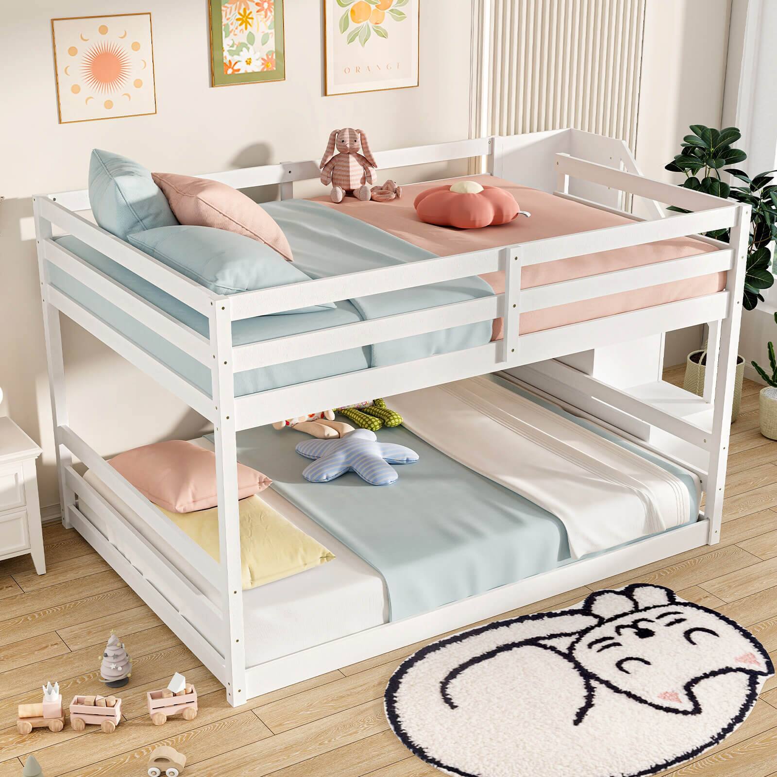 Alt View 5. Costway - Costway Full Over Full Low Bunk Bed with Storage Stairs with Full-length Guardrails - White.