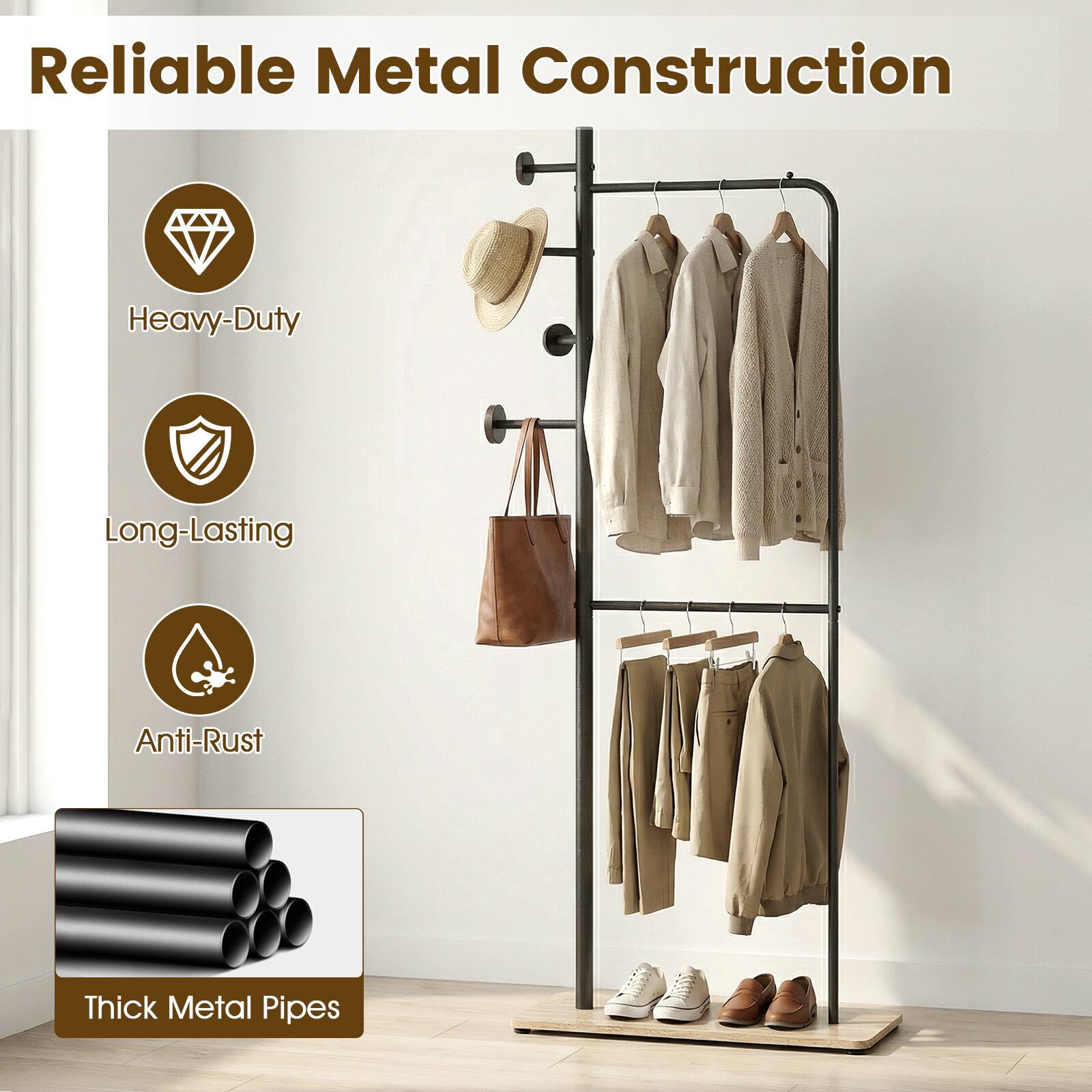 Reliable Metal Construction

- Heavy-Duty
- Long-Lasting
- Anti-Rust
- Thick Metal Pipes