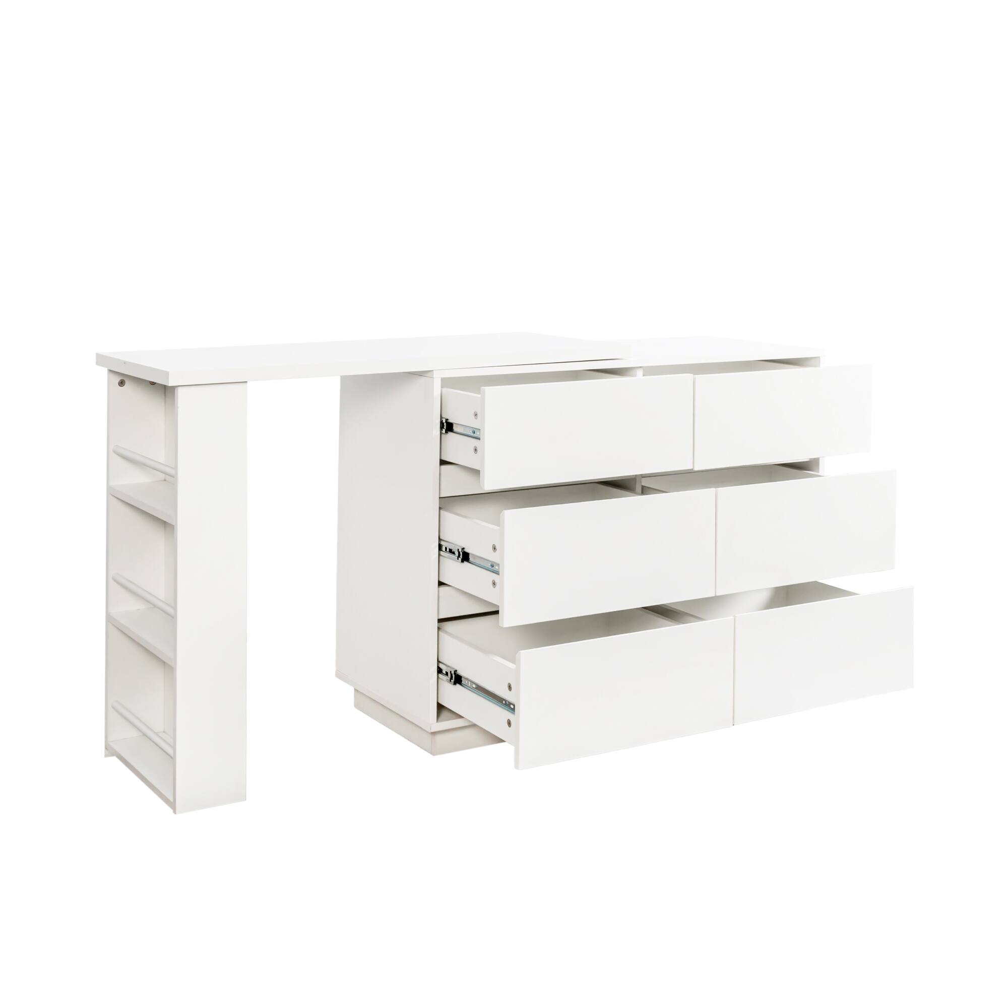 Alt View 5. Tiramisubest - L Shaped Computer Desk with Drawers,Modern Corner Home Office Desk with Reversible Storage Cabinet - White.