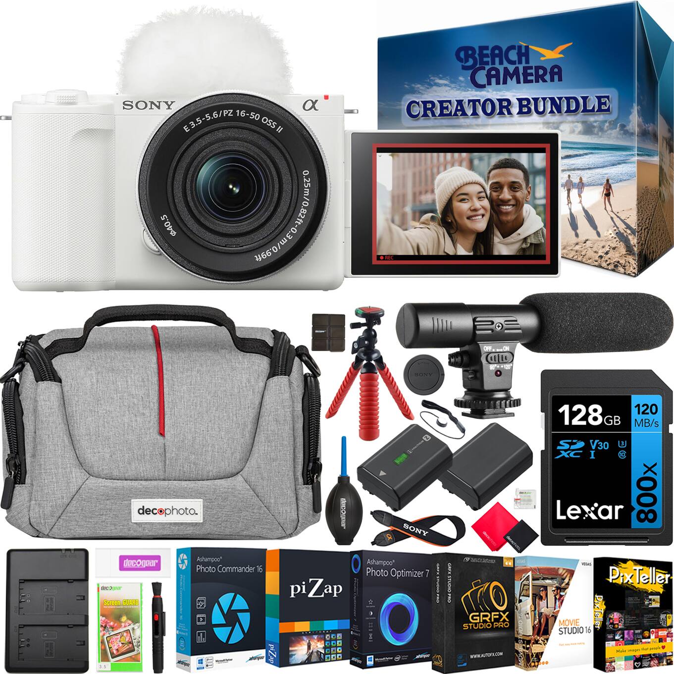 SONY α E 3.5-5.6/PZ 16-50 OSS II

BEACH CAMERA CREATOR BUNDLE

decophoto.

128 GB 120 MB/s V30 U3 800x Lexar

Ashampoo Photo Optimizer 7

piZap

GRFX STUDIO PRO

PocTeller

decophoto.

Ashampoo Photo Commander 16

PocTeller

WWW.AUTOFS.COM

120

128 GB

MB/s

V30

U3

800x

Lexar

decophoto.

Ashampoo Photo Optimizer 7

piZap

GRFX STUDIO PRO

PocTeller

WWW.AUTOFS.COM