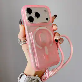 Dteck - Magnetic Mag Safe Wallet Case for Apple iPhone 17 Pro Max,Rugged Matte Cover with Detachable Card Holder & Lanyard - Pink