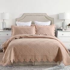 Front. MarCielo - Marcielo 3 Piece 100% Cotton Oversized Bedspread Lightweight Quilt Bedspread Set - Brown.