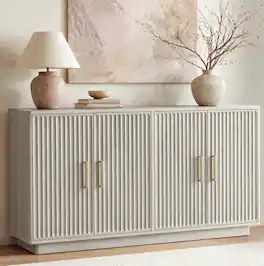 paproos - 55" Modern Fluted Sideboard Buffet Cabinet, Space-Saving Storage Credenza with Adjustable Shelves for Living Room - Beige Gray