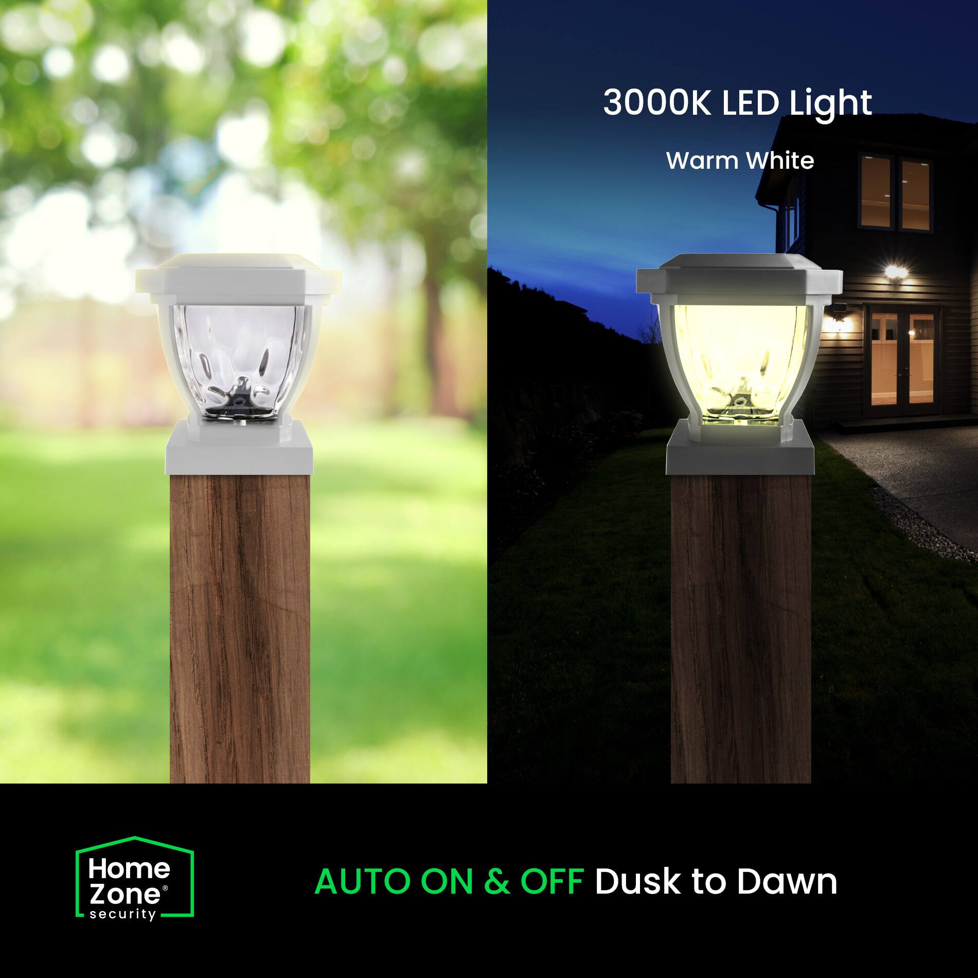 3000K LED Light Warm White  
Home Zone security  
AUTO ON & OFF Dusk to Dawn