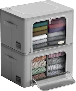 Sorbus - Storage Bins with Divided Interior, Large Stackable & Foldable Organizer Containers with Metal Frame - Gray
