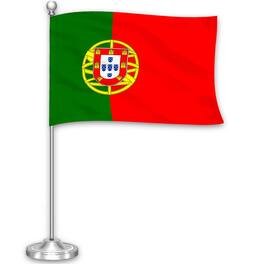 G128 - Portugal Deluxe Desk Flag Set - 8.5 x 5.5 in Printed Polyester with 15 in Metal Pole and Silver Base - Assorted Colors