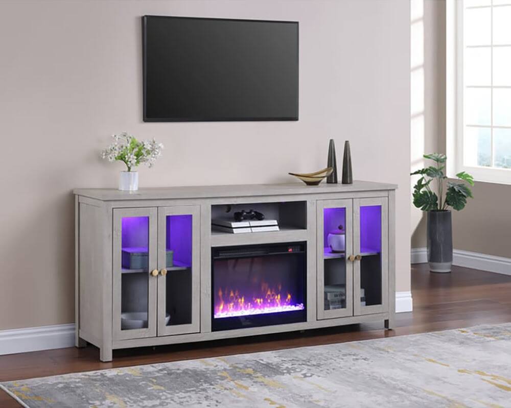 Back. Lilola Home - Ellington 70" TV Stand with Fireplace - White Walnut - White Walnut.