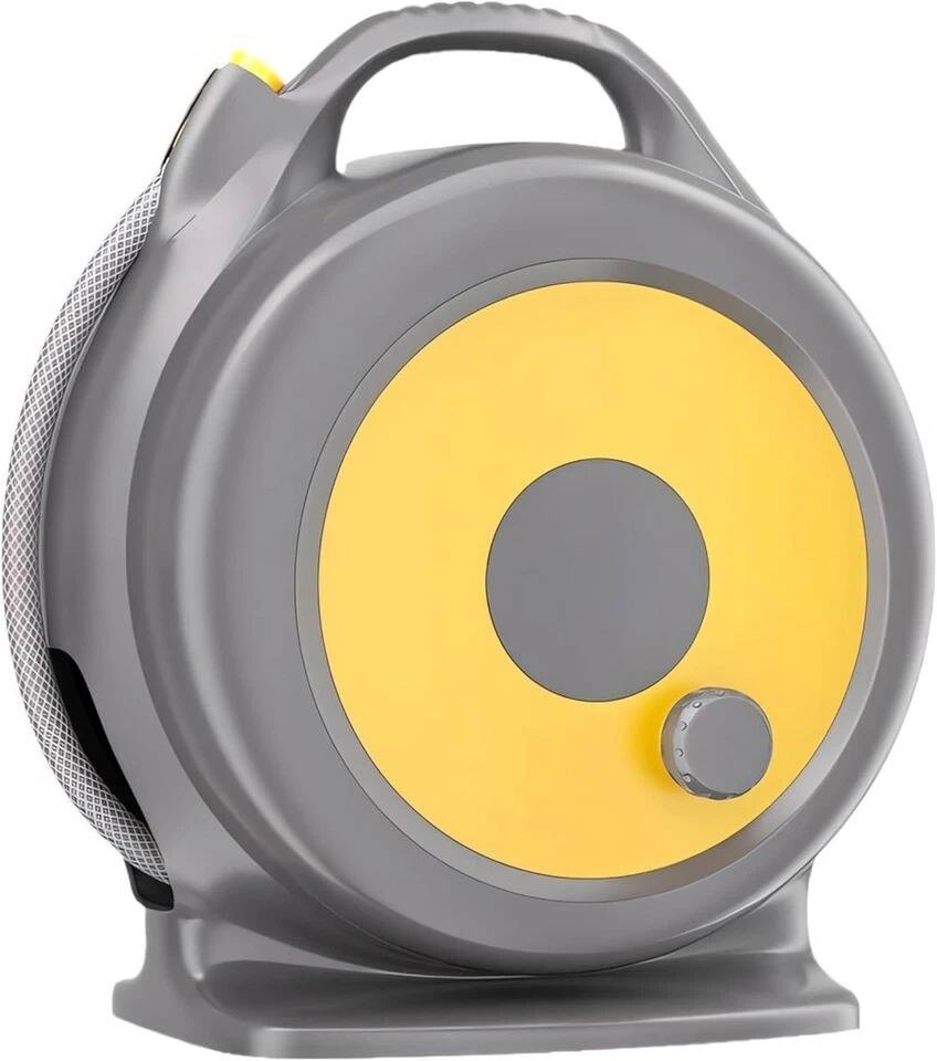 Left. Home Collection - 20M / 66FT Retractable Garden Hose Reel with Wall Mount & Spray Nozzle.