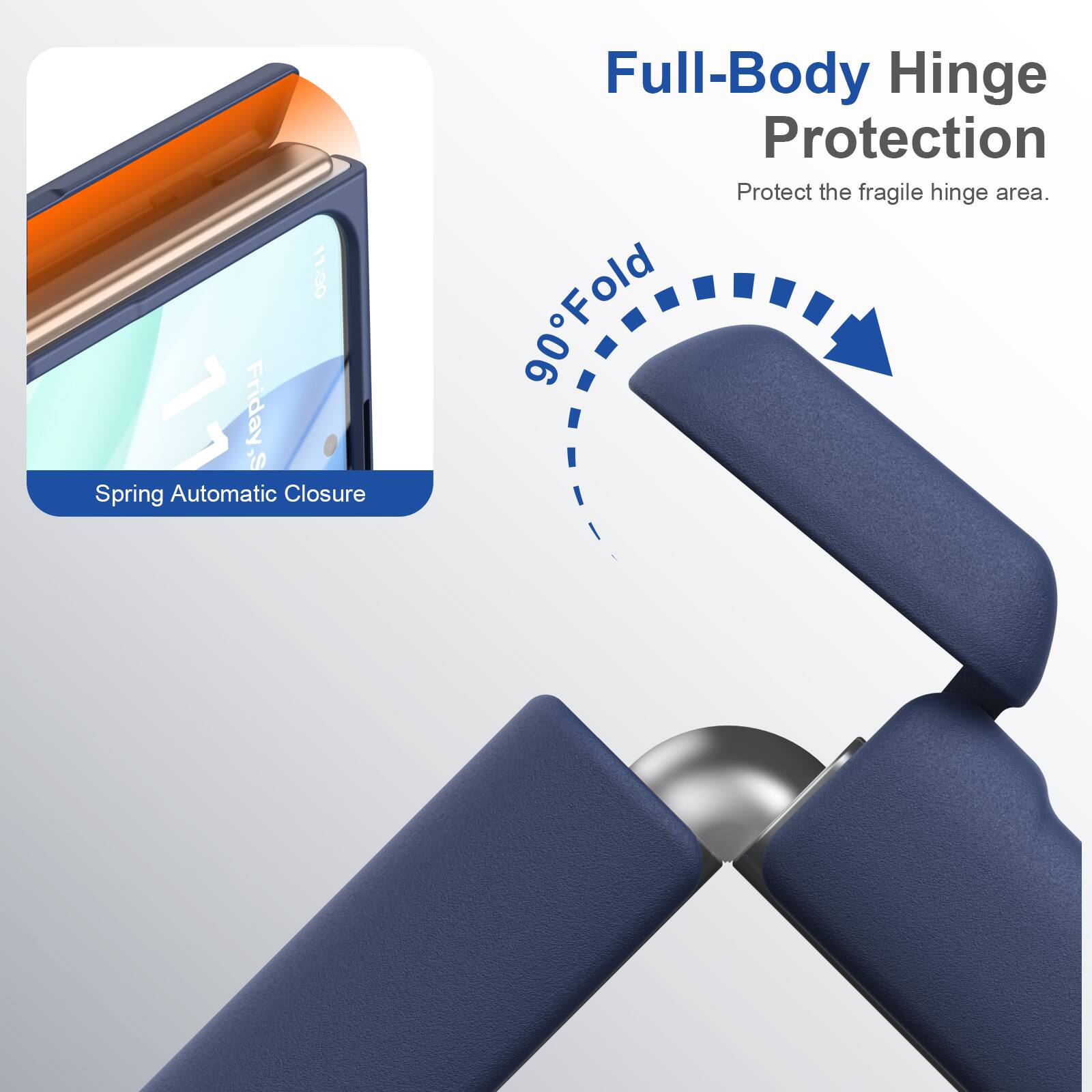 11:30 Friday

Spring Automatic Closure

Full-Body Hinge Protection
Protect the fragile hinge area.

90° Fold