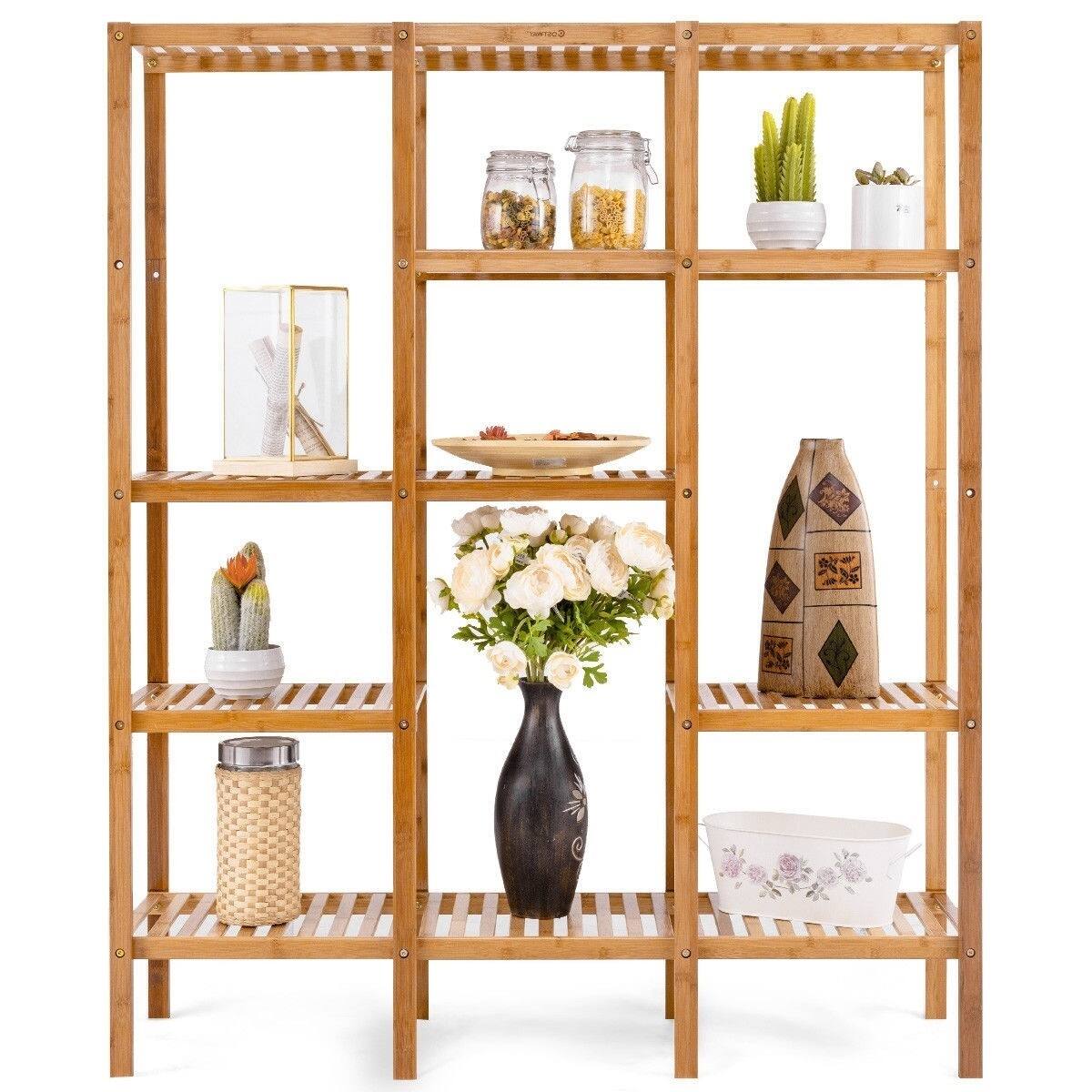 Angle. Hivvago - Eco-Friendly Bamboo 4-Shelf Bookcase Storage Rack - Natural.