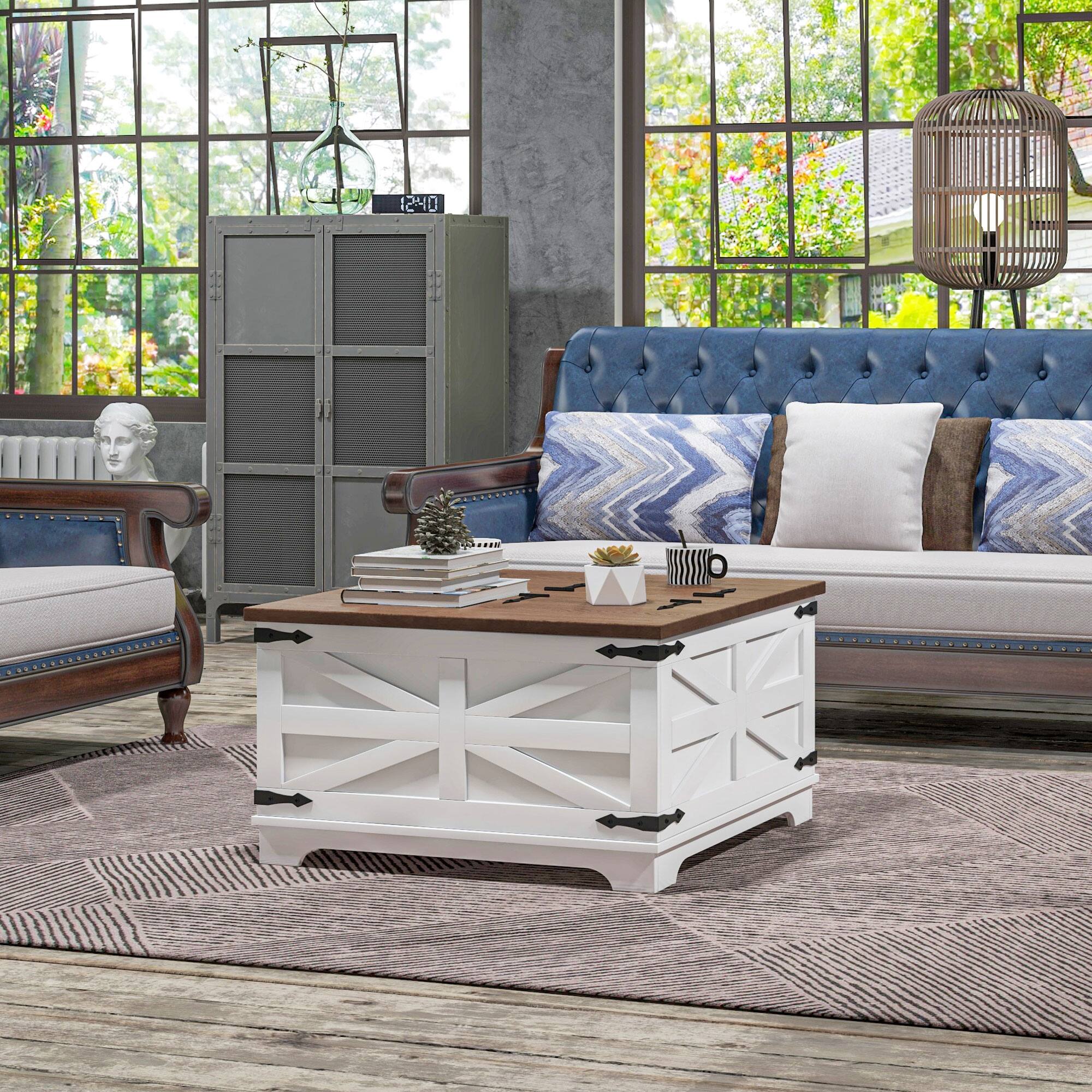 Alt View 1. Homcom - Farmhouse Coffee Table with Storage, Center Table with Hinged Lift Top and Hidden Space, Square Coffee Table - White.