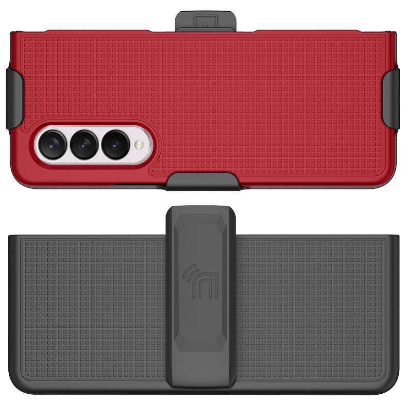 Alt View 8. Nakedcellphone - Slim Case and Belt Clip Holster Combo for Samsung Galaxy Z Fold 3 (SM-F926, 2021) - Red.