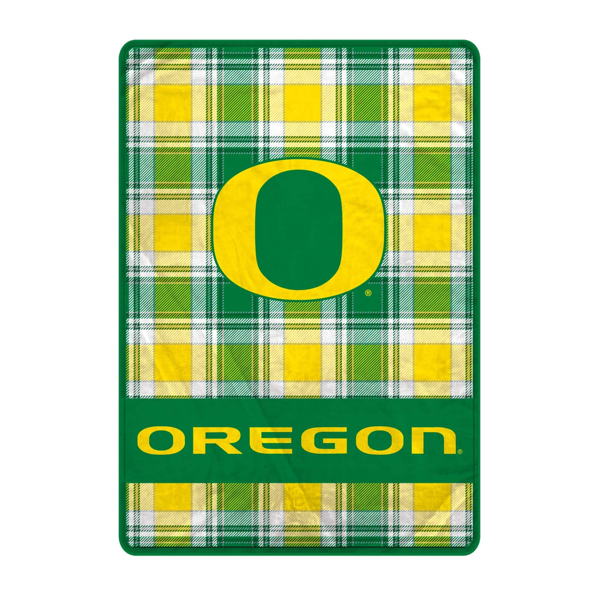 Front. Pegasus - Oregon Ducks 66" x 95" Oversized Plaid FAN-mily Ultra Cozy Blanket - Multicolor.