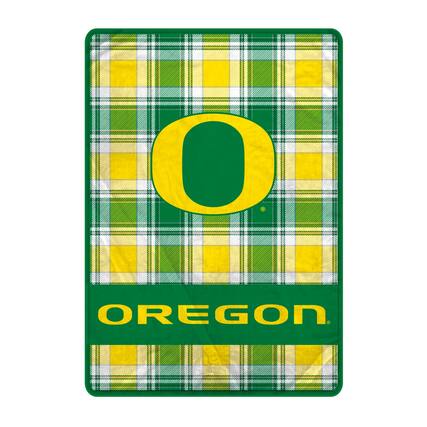 Front. Pegasus - Oregon Ducks 66" x 95" Oversized Plaid FAN-mily Ultra Cozy Blanket - Multicolor.