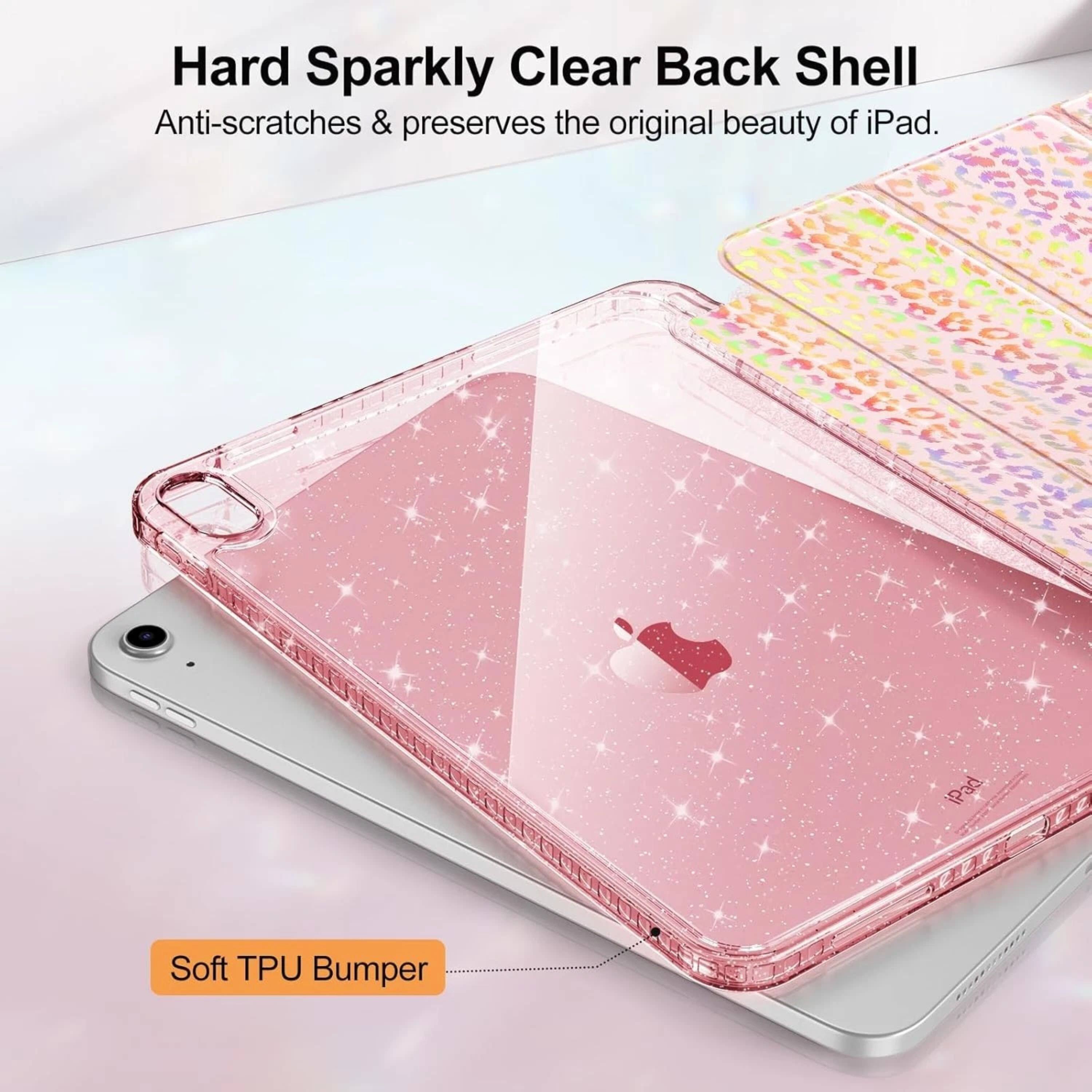 Hard Sparkly Clear Back Shell  
Anti-scratches & preserves the original beauty of iPad.  
iPad Soft TPU Bumper