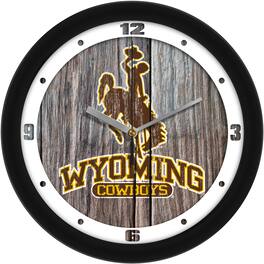 MpDirect - Wyoming Cowboys 11.5'' Suntime Premium Glass Face Weathered Wood Wall Clock - Multicolor