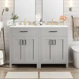 Loheer - 48 inch double bathroom vanity Grey Freestanding Cabinet with Ceramic Sinks - Gray