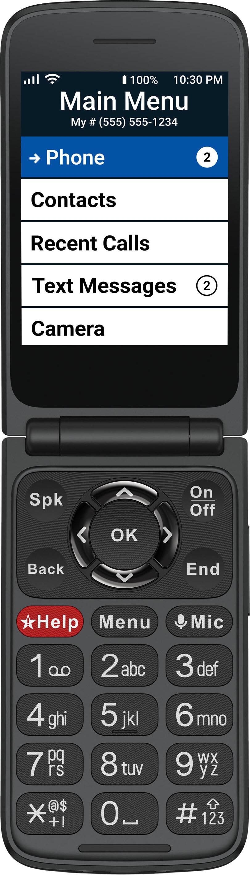 100% 10:30 PM  
Main Menu  
My # (555) 555-1234  

Phone 2  
Contacts  
Recent Calls  
Text Messages 2  
Camera  

Spk OK On Off  
Back End Help Menu  
1 0O 2 abc 4 ghi 5 jkl 7 pq 8 rs tuv @$ +! 0_ Mic  
3 def 6 mno WX 9 y Z # 123